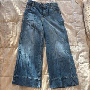 ASOS DESIGN wide leg jeans with creased front in dark mid wash